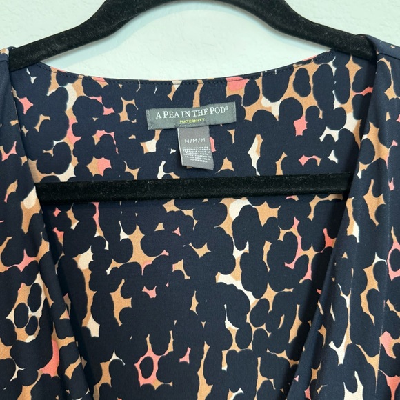 A Pea In The Pod Maternity Blue 3/4 Sleeve Wrap Knee Length Dress - Picture 4 of 6